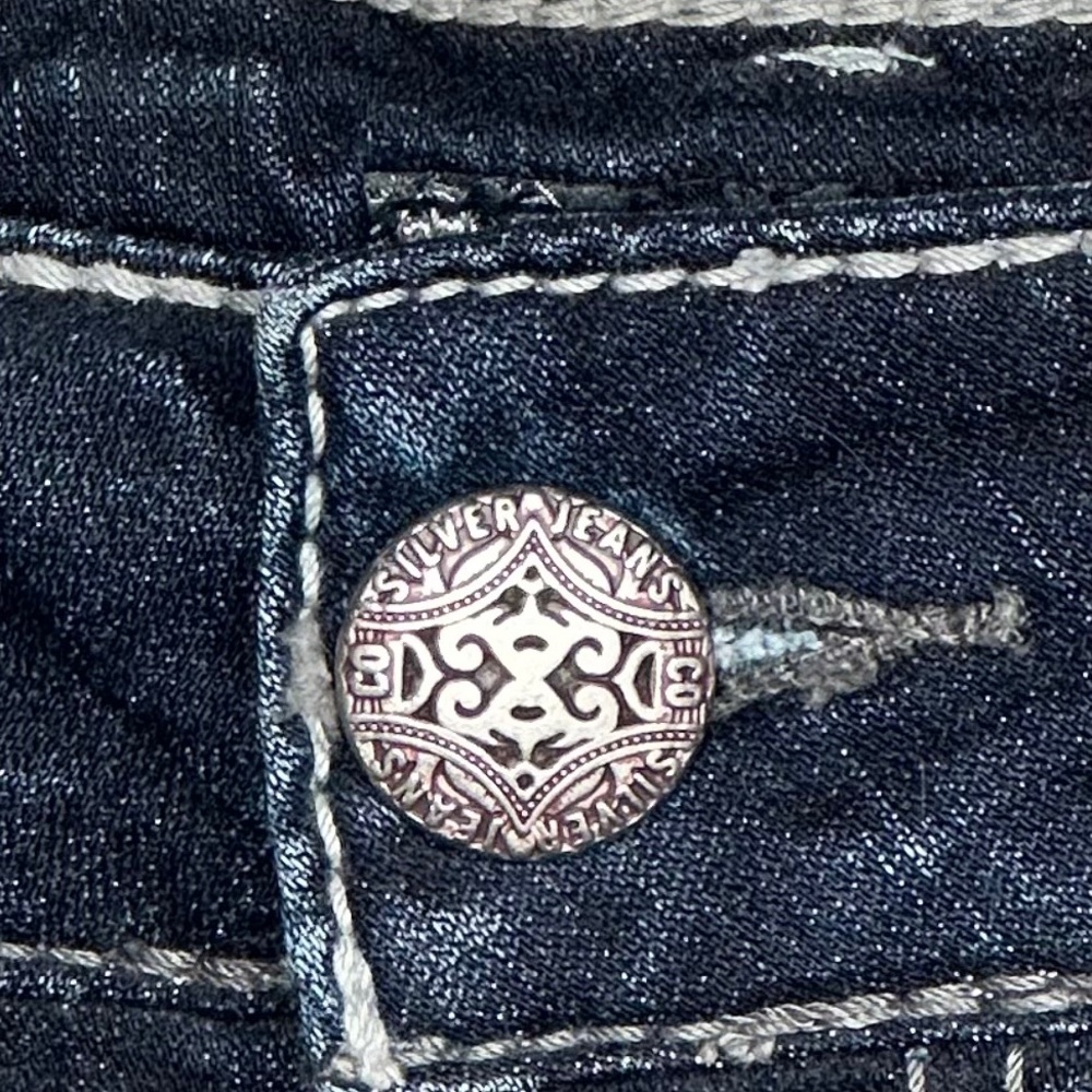 Silver Suki Jeans Dark Wash Mid Boot  Embellished Pockets Streetwear Y2K Sz 18 - Picture 3 of 8